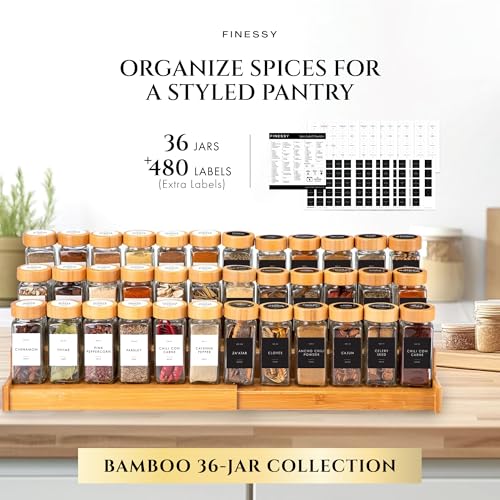 36 Thick Glass Spice Jars With Bamboo Lids