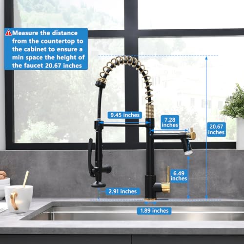 LED Kitchen Faucet with Pull Down Sprayer (Black&Gold)