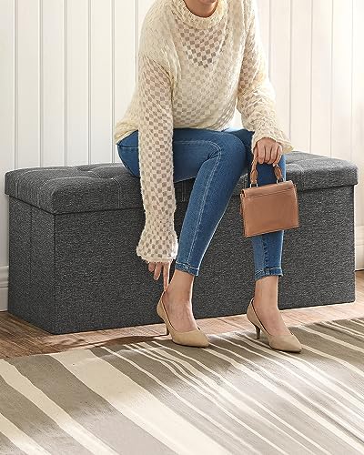 Ottoman Storage Bench (Dark Gray + White / 15"D x 43"W x 15"H (without Flipping Lid))