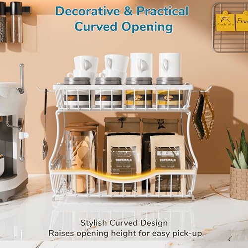 Large 2 Tier Fruit Basket for Kitchen Counter with 2 Banana Hangers (White)