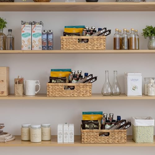 Wicker Storage Baskets for Shelves (Natural (Water Hyacinth) / 15¼"L x 11¾"W x 4¾"H)