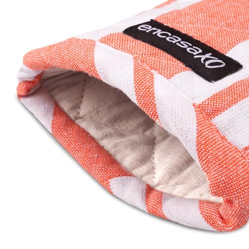 Oven Mitts Heat Resistant Kitchen Gloves (Oven Gloves / Franca Orange Stripes)