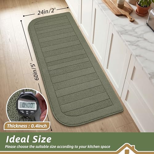 24x60 in Kitchen Rugs Non Slip Washable Kitchen Runner Rug (2' x 5' (Semicircular) / Green)