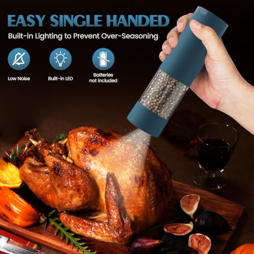 Electric Salt and Pepper Grinder Set Automatic Battery Pepper Mill Shakers Adjustable Coarseness Upgraded Larger Capacity with Led Home and Kitchen Appliances (Teal)
