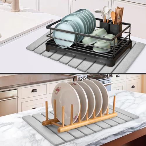 Stone Drying Mat for Kitchen Counter (Medium Gray B / 23.6" x 15.4")