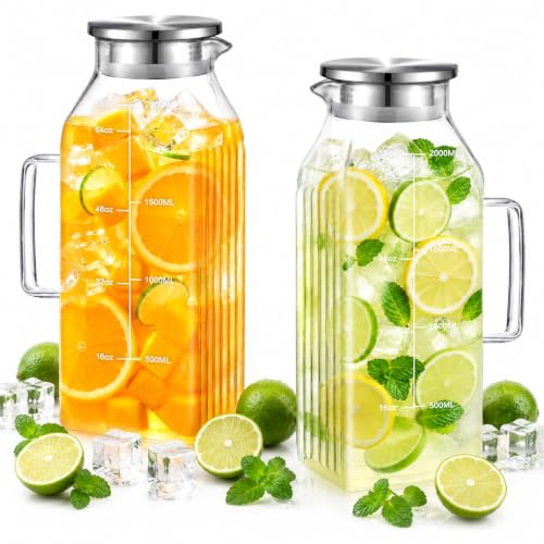Glass Pitcher with Lid for Fridge (68oz-2Sq)