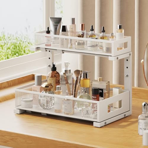 2 Pack 17IN Depth Under Sink Storage Organizer (White / 2 Pack-17"Dx11.4"-16.14"H)