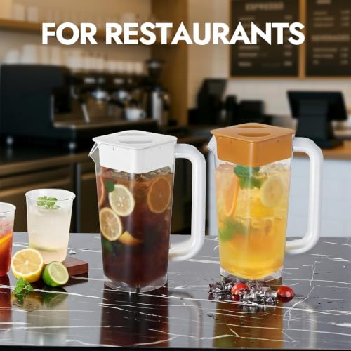2 Pack Plastic Pitcher with Lid (White & Brown)