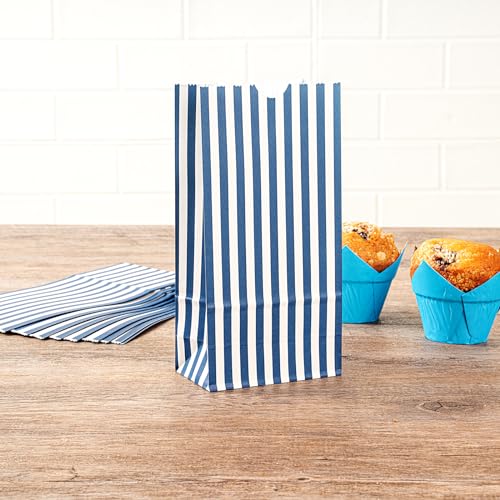 Blue And White Stripe Paper Bag (2 lb / Blue & White)