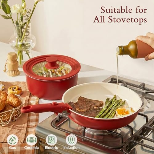 Pots and Pans Set Non Stick (Red Black Gradient / 21PCS)