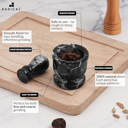 Marble Mortar and Pestle Set 2.5" Small Spice & Herb Grinder (Black Zebra / 2.5" Inches)