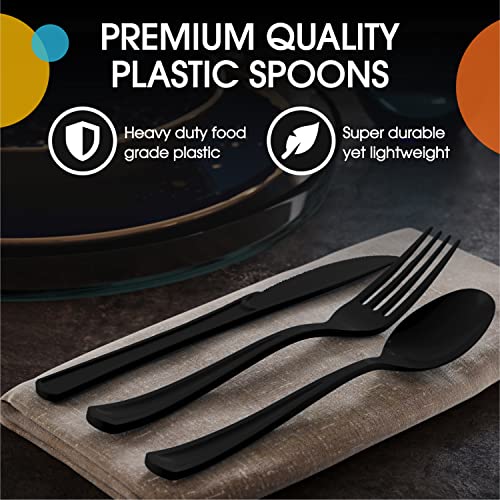 Party Solids Black Plastic Spoons 200 Pieces Black Spoons Disposable Utensils Heavy Duty Plastic Cutlery Set Disposable Cutlery Sets Flatware Sets Silverware Set Party Supplies & Party Tableware (Black / Spoons)