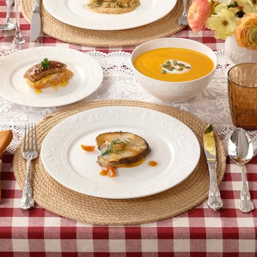 24Pcs Vintage Relief White Bone China Set (White-Retro Embossed / service for 8-24pcs)