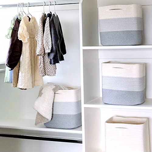 Storage Cubes 11 Inch Cotton Rope Woven Baskets for Organizing (3-Tone Gray)