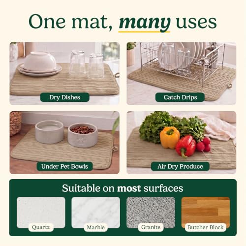 Cuisinart Dish Drying Mat for Kitchen Counter (Horizontal Stripes Tan)