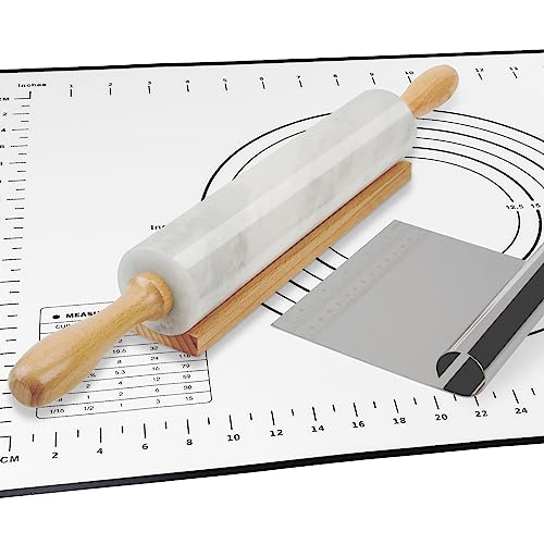 African Natural Marble Rolling Pin (White Marble with Pastry Mat)