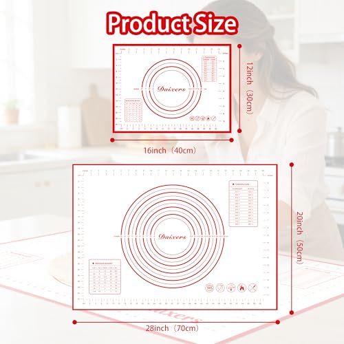 Silicone Baking Mats Set of 2 (Red / Large 28" x 20" Small 16" x 12")