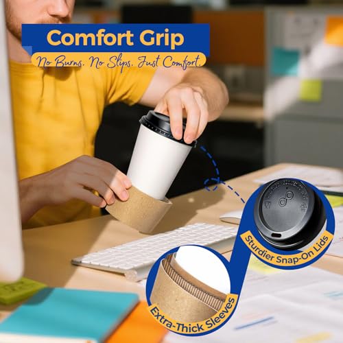 500 Pack 8 oz Disposable Coffee Cups with Lids (8 oz)