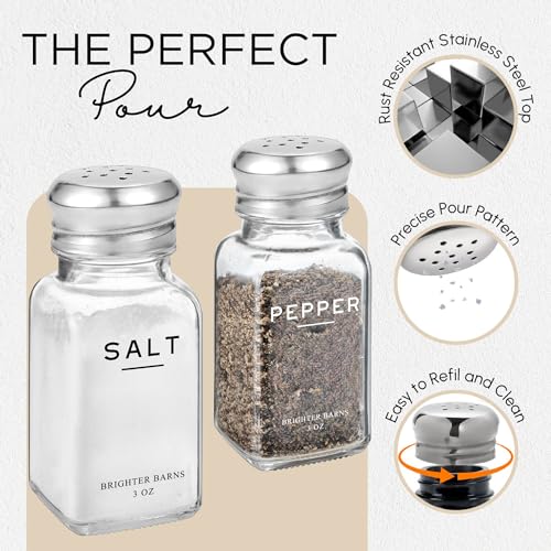 Glass Salt and Pepper Shakers Set by Brighter Barns (Clear)