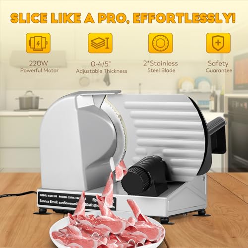 Meat Slicer 220W Electric Deil Food Slicer with 2 Removable 7.5" Blades (Silver)