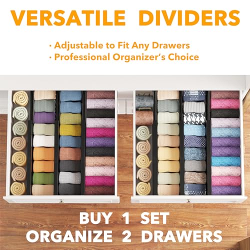 Bamboo Dresser Drawer Dividers 6 Pack (4.65''H, 12.5''-17''L / BLACK)