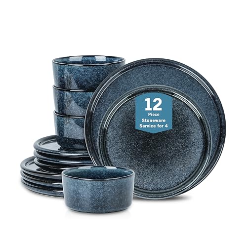 Eden 12 Piece Dinnerware Set Stoneware (Dark Blue / 12-Piece - Service for 4)