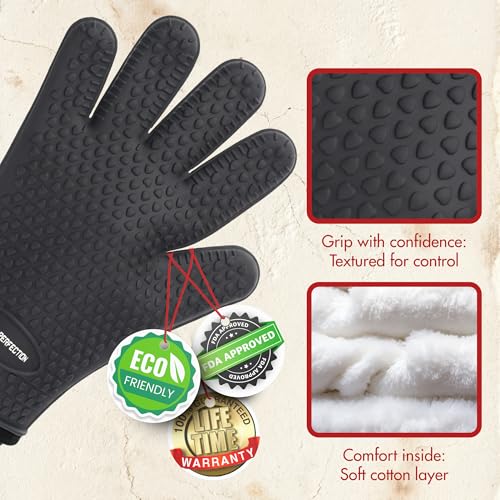 XL Silicone Pizza Oven Gloves Heat Resistant Oven Mitts (Prime Black / X-Large)