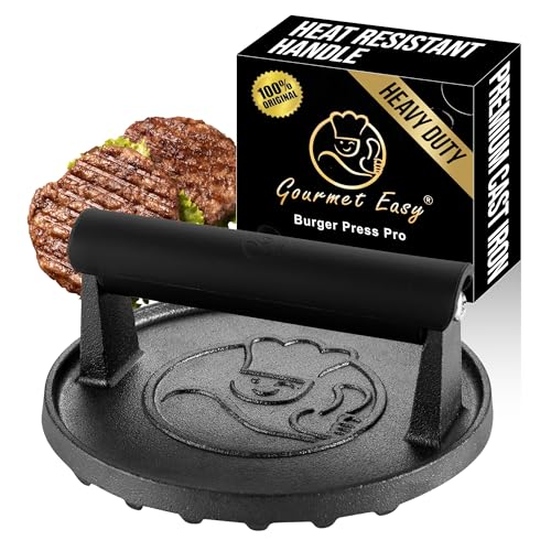 Cast Iron Smash Burger Press with Heat Resistant Handle