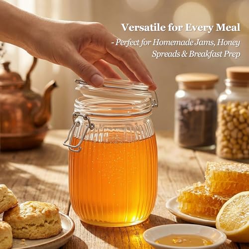 Ribbed Glass Pantry Jars with Airtight Lids 34 oz 3 Pack Coffee (34 fl oz x 3 - Ribbed)