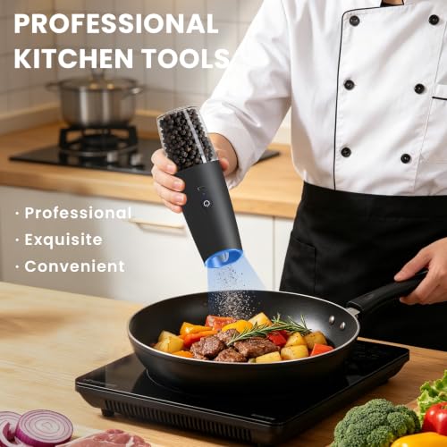 Rechargeable Electric Salt And Pepper Grinder Set (Black-Set)