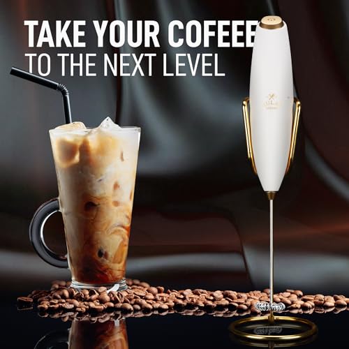 Powerful Milk Frother Wand With Duracell Batteries (Gift Box White Gold / Z1 Motor + Batteries)