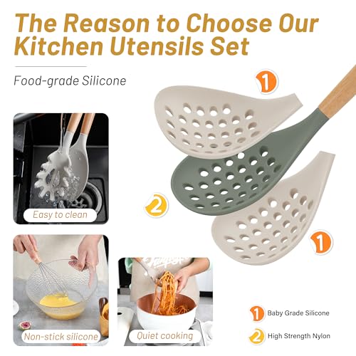 Silicone Kitchen Utensils Set (Khaki)