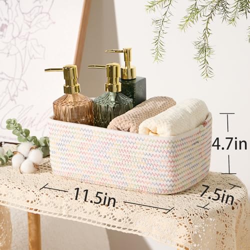 Small Storage Baskets for Organizing (3pcs-L11.5xW7.5xH4.7" / Rainbow Stitches)