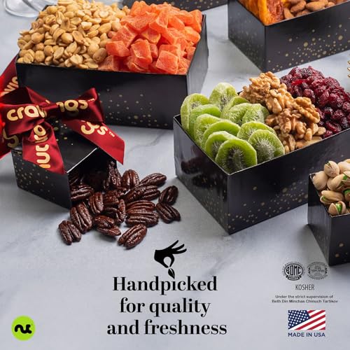 Dried Fruit & Mixed Nuts Black Gift Tower (2. Red Ribbon - 6 Tier Tower)