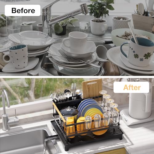Dish Rack for Kitchen Counter with Drainboard Dish Drying Rack Rustproof Carbon Steel