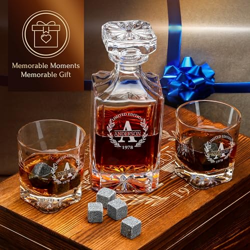 Personalized Old Fashioned Whiskey Decanter and Stones Set
