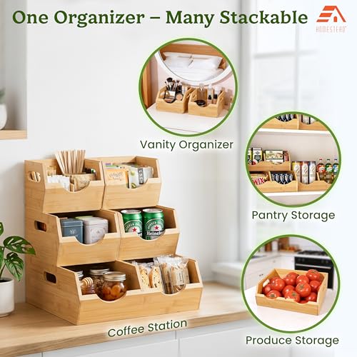 3 Tier Bamboo Pantry Storage Bins (3-Tier ( 5 pack ))