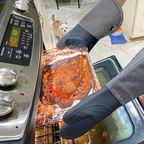 Professional Microwave Silicone Oven Mitts one Pair (Oven mitts / Gray Oven Mitts)