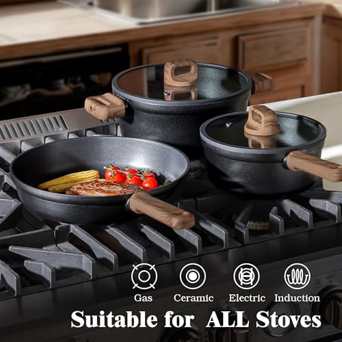 20Pcs Nonstick Pots and Pans Set (Midnight Black / L)