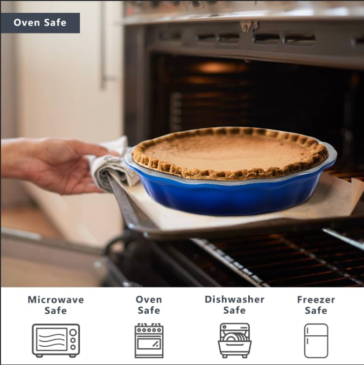 Lareina Ceramic 9 Inch Deep Dish Pie Pans, Set of 2, Blue, Non-Stick, Oven & Dishwasher Safe, Ideal for Baking Pies, Quiches, Cakes - HomeSpice