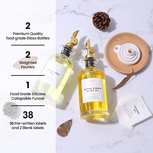Oil and Vinegar Dispenser with Metal Pour Spout (350ml, Set of 2 Bottles / Silver)