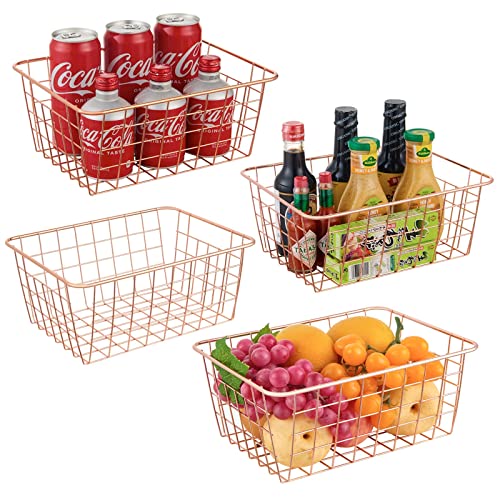 Wire Kitchen Storage Basket 4 Packs (Rose gold)