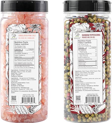 Pink Salt 20 Oz + Rainbow Peppercorns 8 Oz (14 Ounce (Pack of 2))