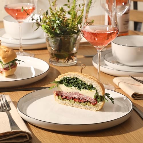 Oslo 12 Piece Porcelain Dinnerware Set (White w/ Black Rim (Oslo) / 12pc Dinnerware Set (Service for 4))