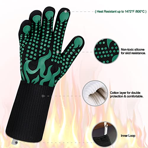 BBQ Gloves 1472 Degree F Heat Resistant Grilling Gloves Silicone Non (long / Green)