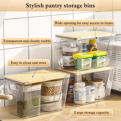 4 Set Stackable Storage Plastic Container with Removable Bamboo Cover