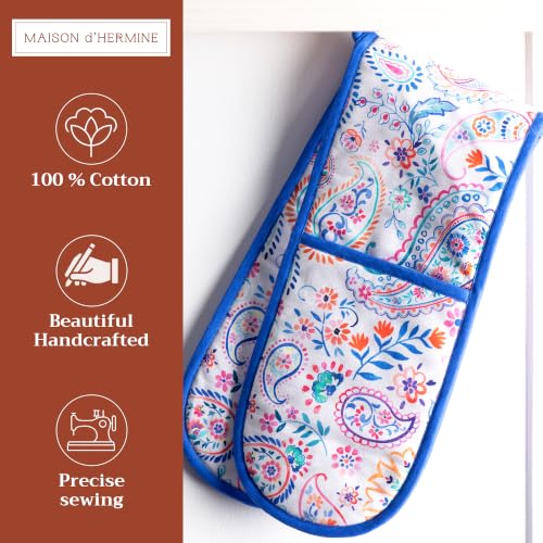 Double Oven Mitts 100% Cotton Double Oven Glove (083 - Indian Floral / 7" x 35" (Double Oven Mitt))