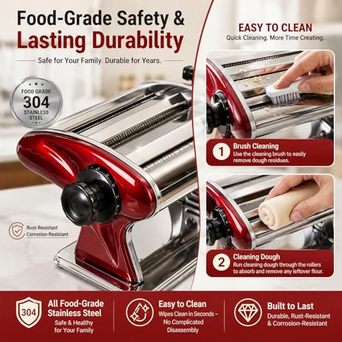 Manual Pasta Maker Machine (Red / 2/4MM)