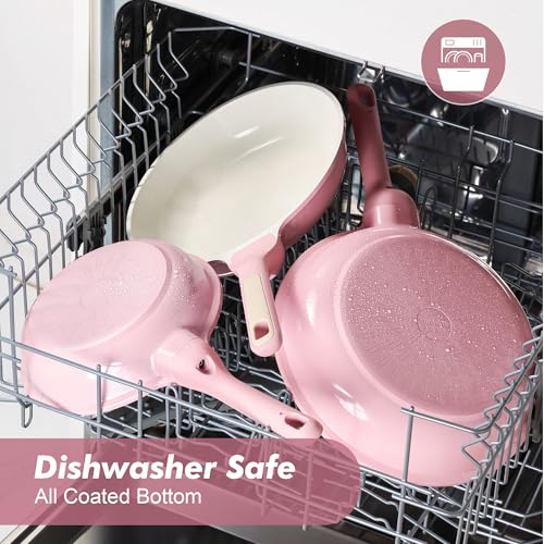 12.5In Nonstick Ceramic Frying Pan with Lid (Sakura Pink / 12.5 Inch)