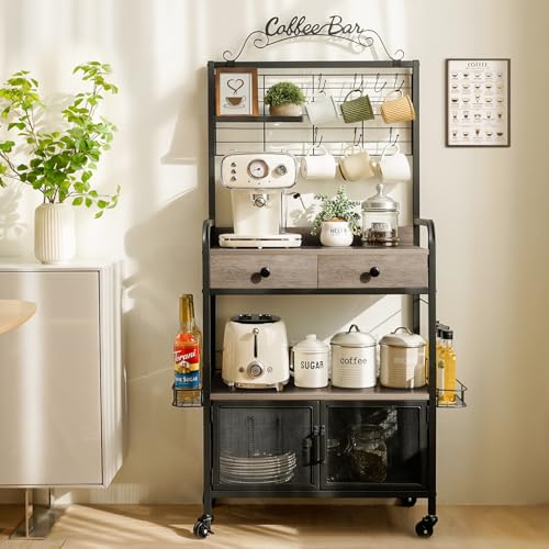 Coffee Bar Cabinet with Storage (Black & Gray Oak)